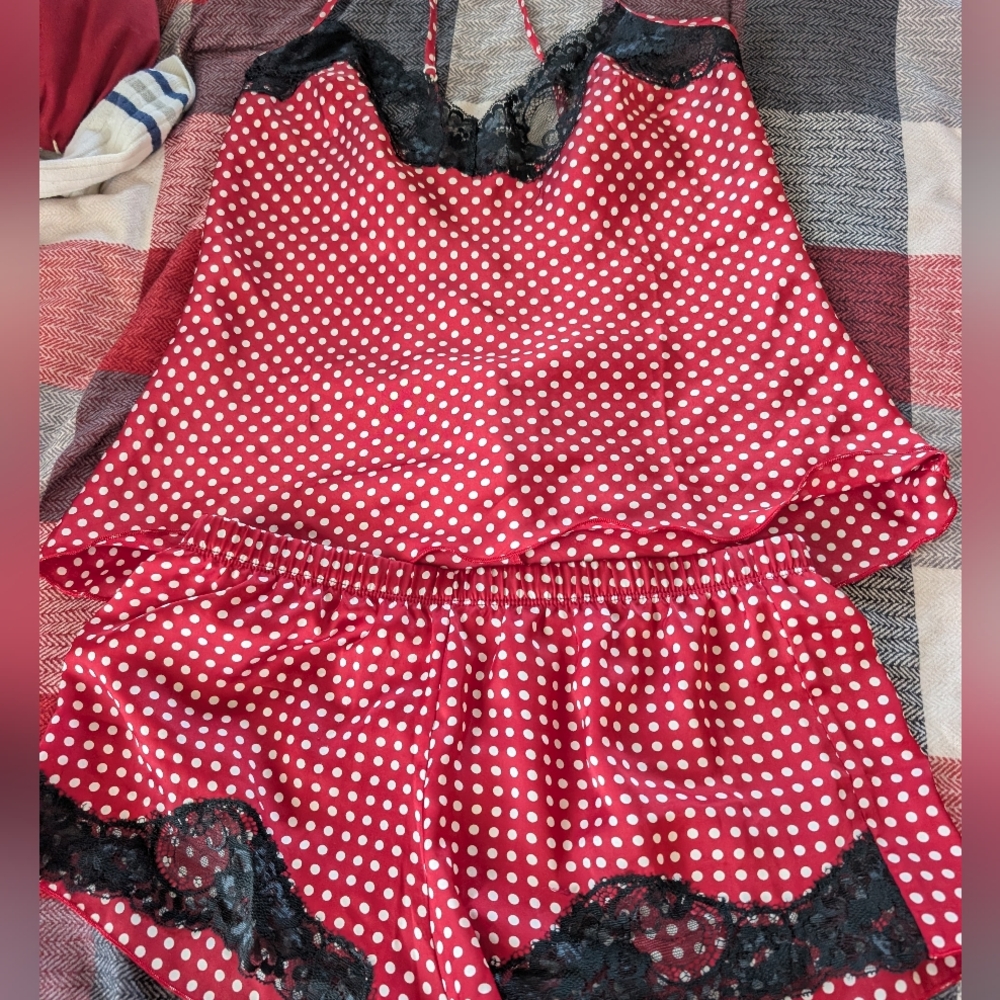Frederick's of Hollywood Red Polka Dot Pajama Set